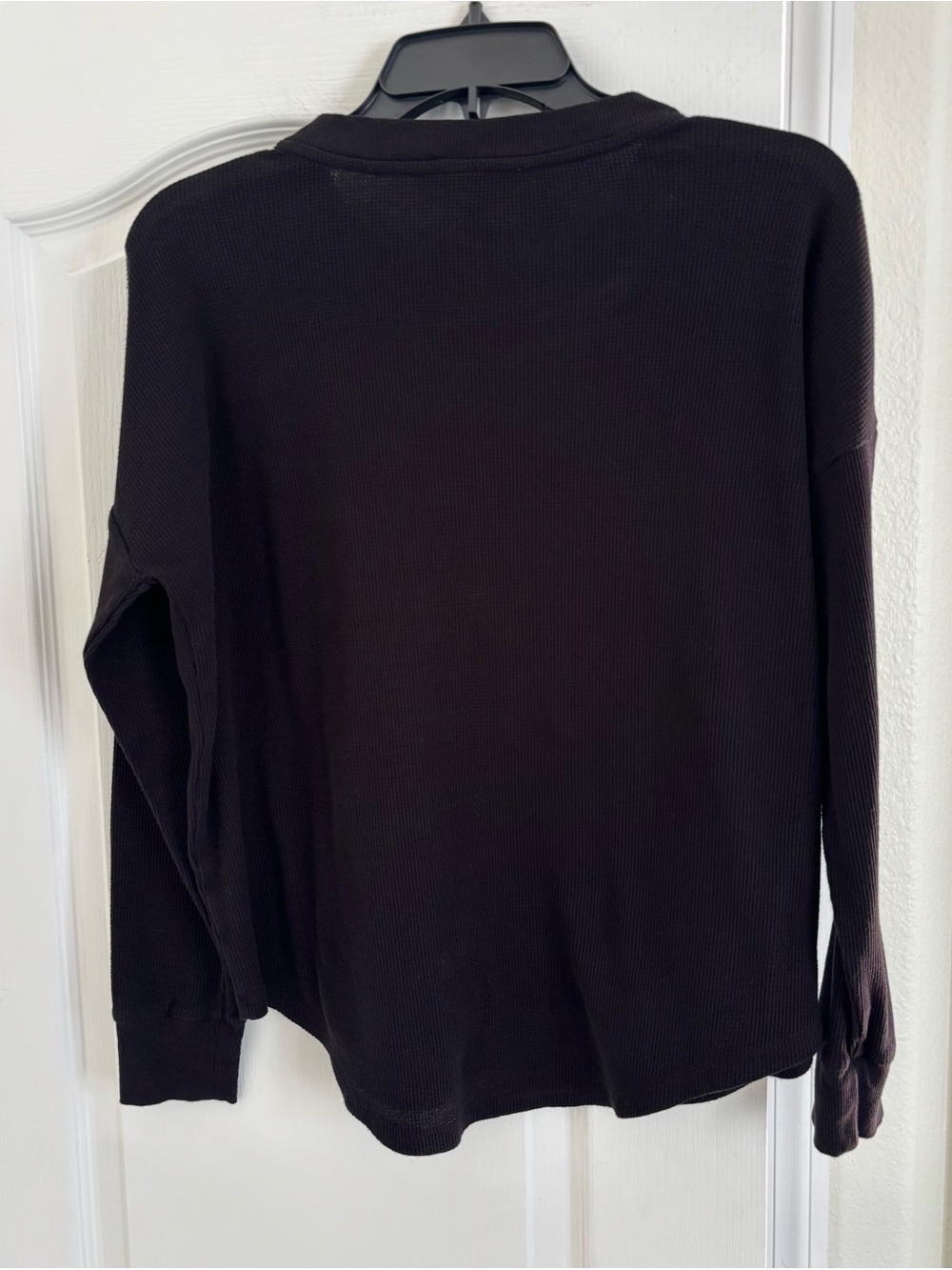 Women’s Michael Kors Black Waffle-Knit Pullover Hoodie with Kangaroo Pocket - Picture 2 of 5
